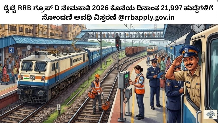 ರೈಲ್ವೆ RRB ಗ್ರೂಪ್ D ನೇಮಕಾತಿ 2026 ಕೊನೆಯ ದಿನಾಂಕ 21,997 ಹುದ್ದೆಗಳಿಗೆ ನೋಂದಣಿ ಅವಧಿ ವಿಸ್ತರಣೆ @rrbapply.gov.in